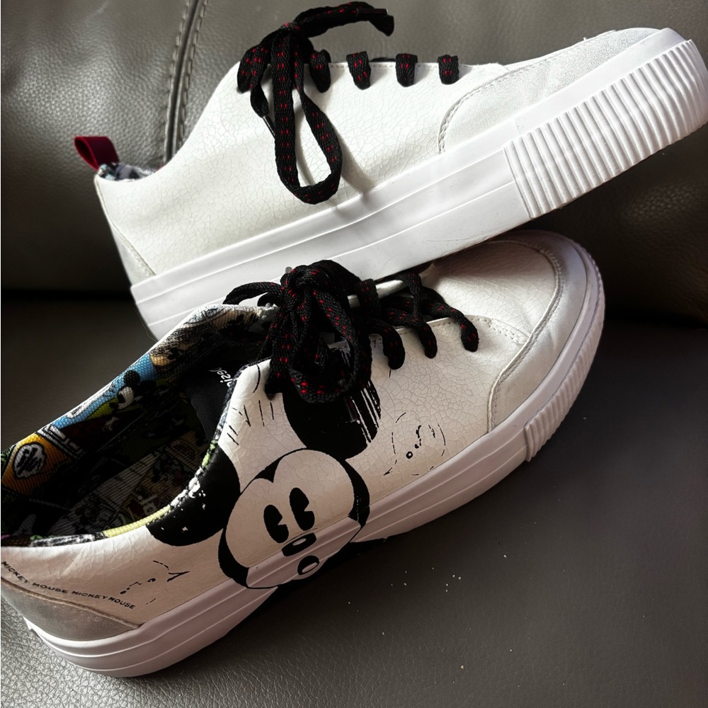 Desigual White and Black Sneakers with Mickey Mouse Design